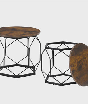 Set van 2 Ronde Bijzettafels met Opbergruimte en Metalen Frame - SediaXL