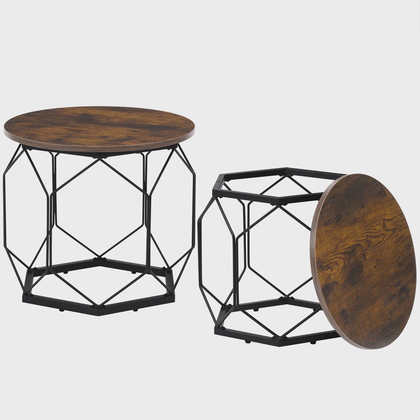 Set van 2 Ronde Bijzettafels met Opbergruimte en Metalen Frame - SediaXL