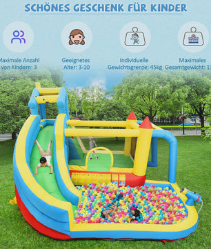 Opblaasbaar Speelkasteel met Glijbaan, Waterbad en Voetbalnet - 5-in-1 Plezier voor Kinderen (3-10 jaar)