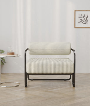 Moderne Corduroy Accent Chair met Zwart Metalen Frame - Stijlvolle Fauteuil voor de Woonkamer