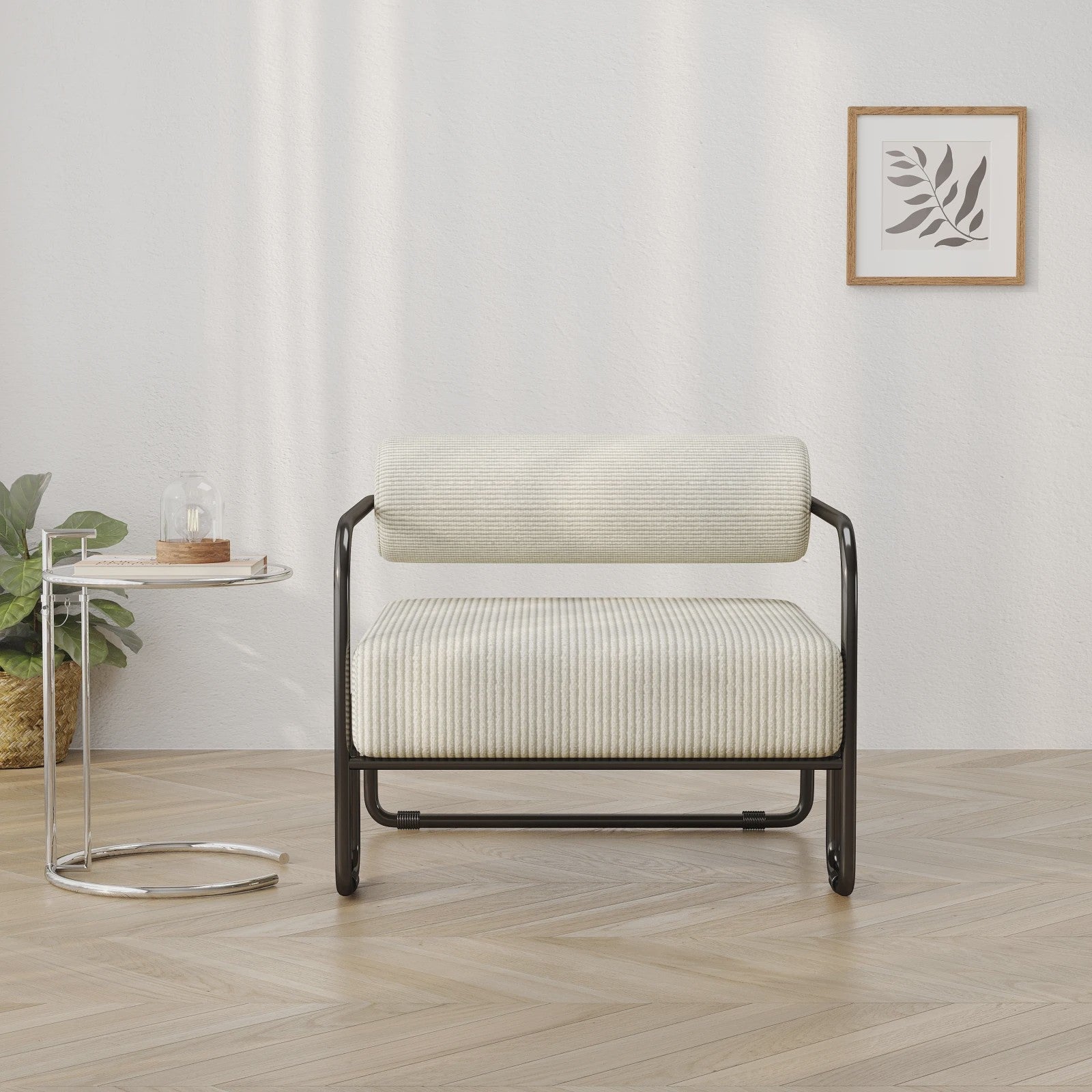 Moderne Corduroy Accent Chair met Zwart Metalen Frame - Stijlvolle Fauteuil voor de Woonkamer