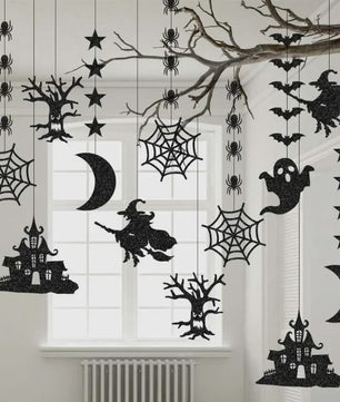 6-delige Halloween Hangende Banner Garland met Spookjes, Heksen en Spinnen