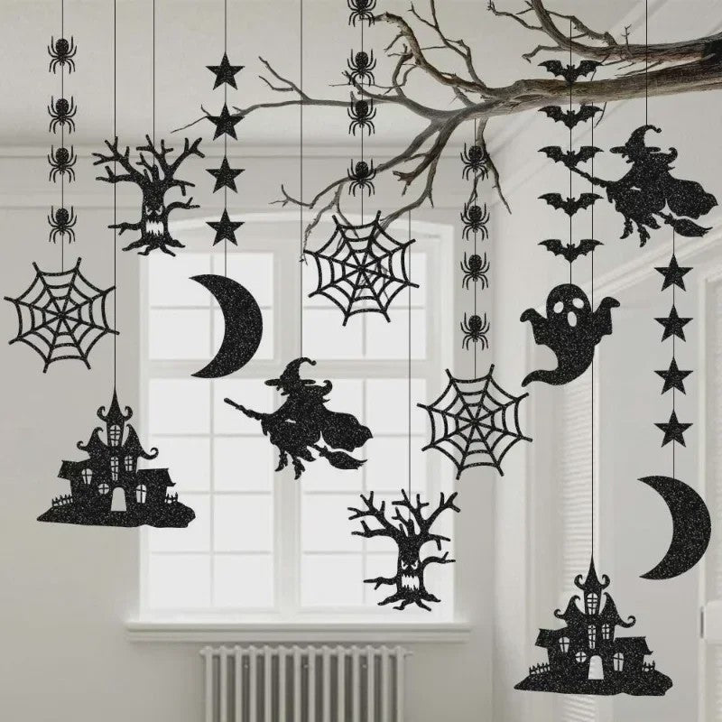 6-delige Halloween Hangende Banner Garland met Spookjes, Heksen en Spinnen