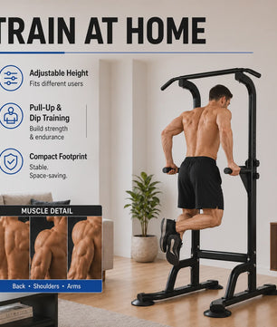 Power Tower Pull Up & Dip Station: 6-in-1 Home Gym voor Krachttraining, Verstelbaar (165-210cm), 350LB Capaciteit