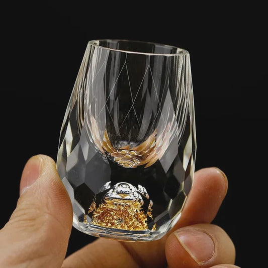 Luxe Kristallen Borrelglaasje met Dubbele Bodem en Gouden Folie - Perfect Cadeau