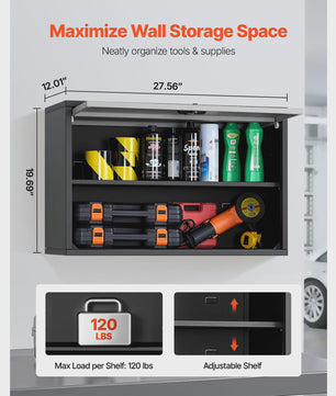 Metalen Wandkast 77cm - Zwevend Ophangsysteem voor Garage, Werkplaats & Keuken - Met Opklapdeur & Plank