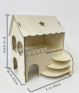 Houten Hamsterhuis met Twee Verdiepingen en Trapje - Speelhuisje & Schuilplaats
