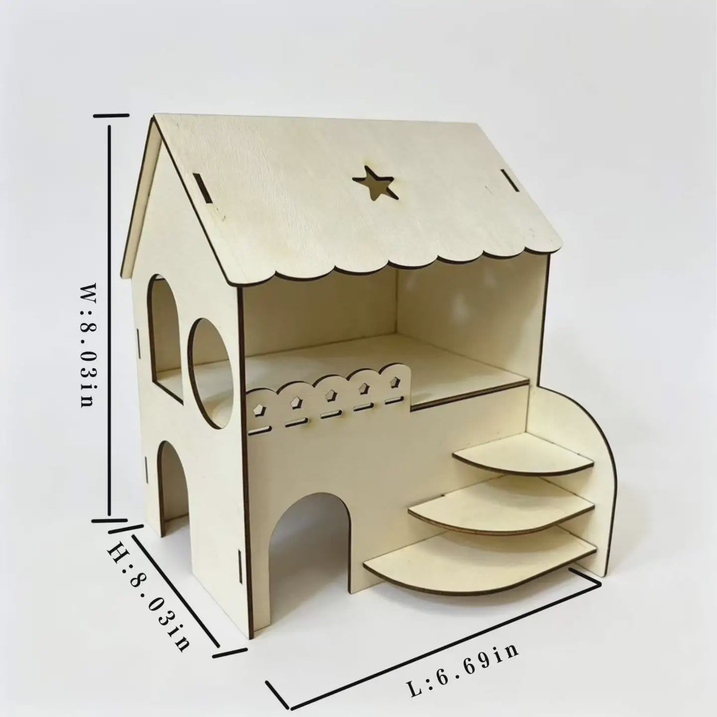Houten Hamsterhuis met Twee Verdiepingen en Trapje - Speelhuisje & Schuilplaats