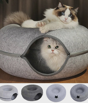 Ronde Katten Tunnel Nest - Comfortabel Vilt Bed en Speelhuisje