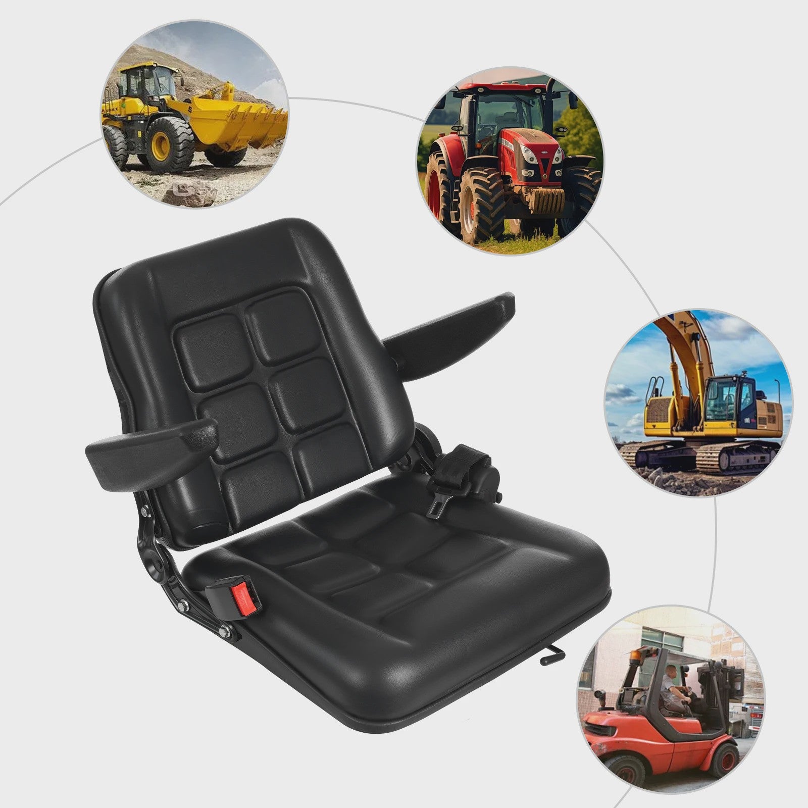 Comfortabele Tractor en Heftruck Stoel met Veiligheidsgordel en Verstelbare Rugleuning