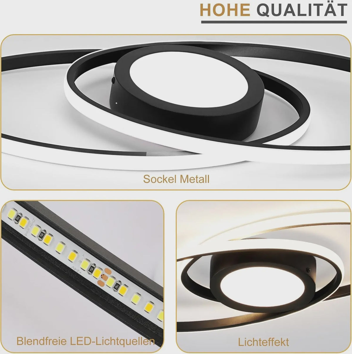 Moderne Zwarte LED Plafondlamp 48W Dimbare met Afstandsbediening & Kleurtemperatuur 3000K-6500K