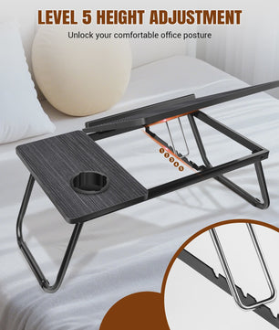Opvouwbare Laptoptafel met 5 Hoogtestanden, Bekerhouder & Verstelbaar Bureau - Ideaal voor Bed, Bank of Balkon