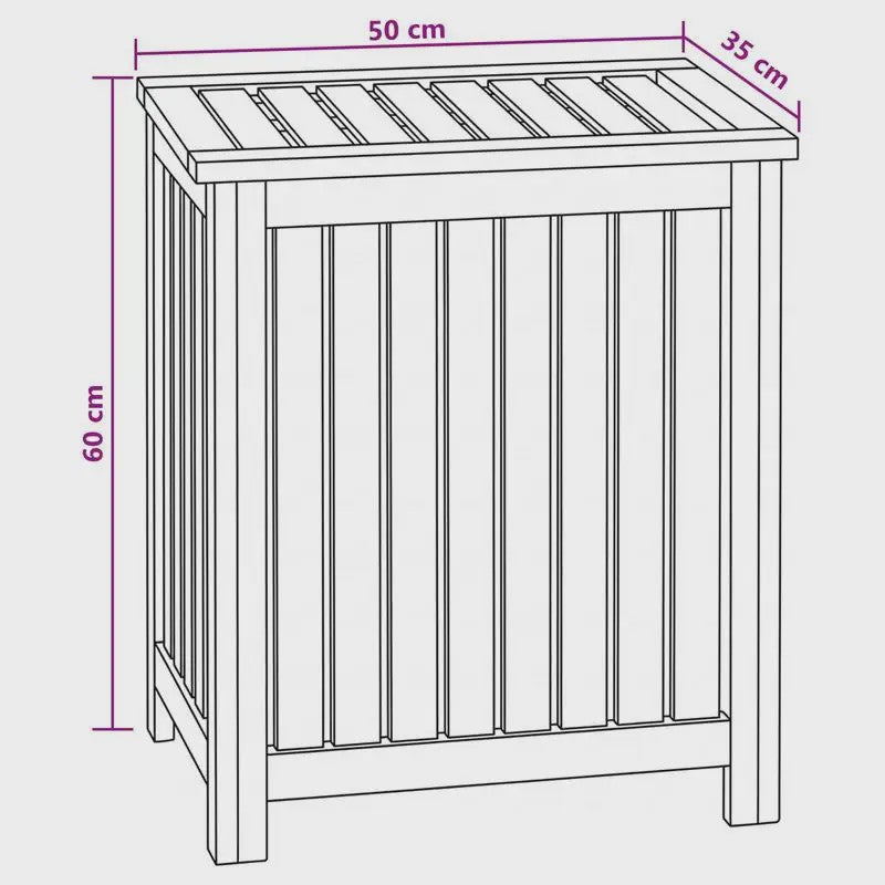 Natuurlijke Teak Houten Was Mand 50x35x60cm met Deksel - Badkamer Opbergmeubel