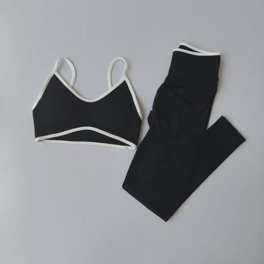 Naadloze 2-delige Sport Set: Leggings met Hoge Taille & Strappy Sport BH voor Fitness en Gym