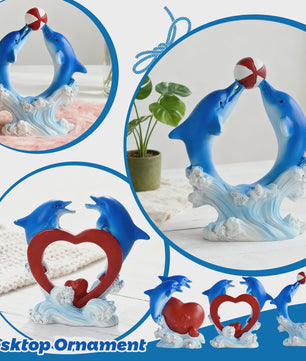 Dolfijn & Hart Decoratie Beeldje - Ocean Thema Resin Ornament voor Bureau en Woonkamer