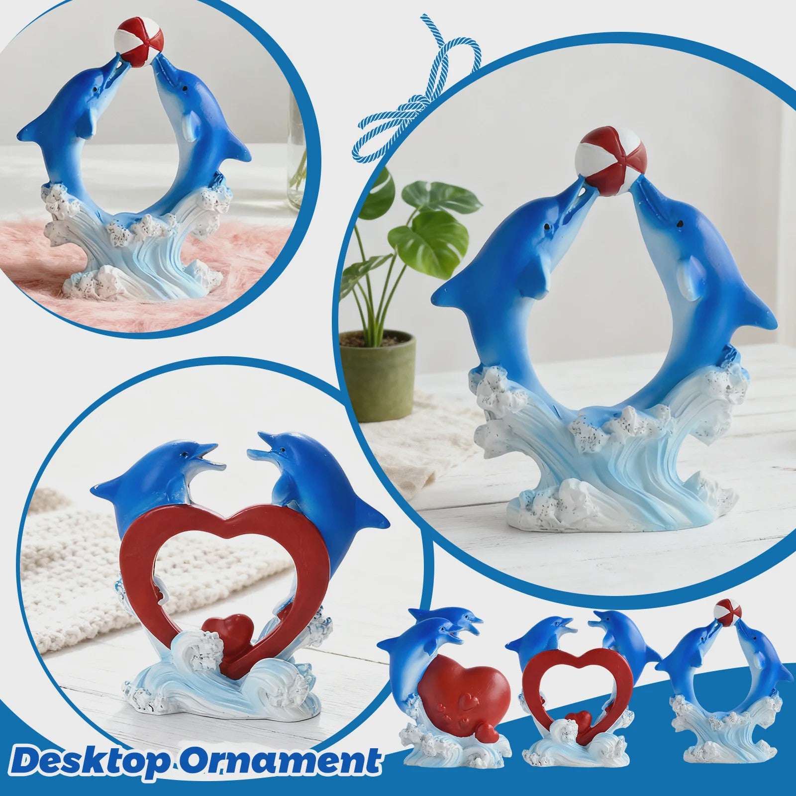 Dolfijn & Hart Decoratie Beeldje - Ocean Thema Resin Ornament voor Bureau en Woonkamer