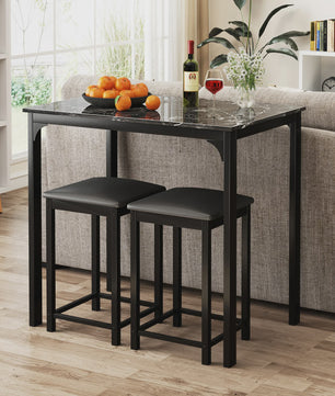 3-Delige Bartafel Set met 2 Krukken - Compact Keuken Tafelblad met Padded Stoelen