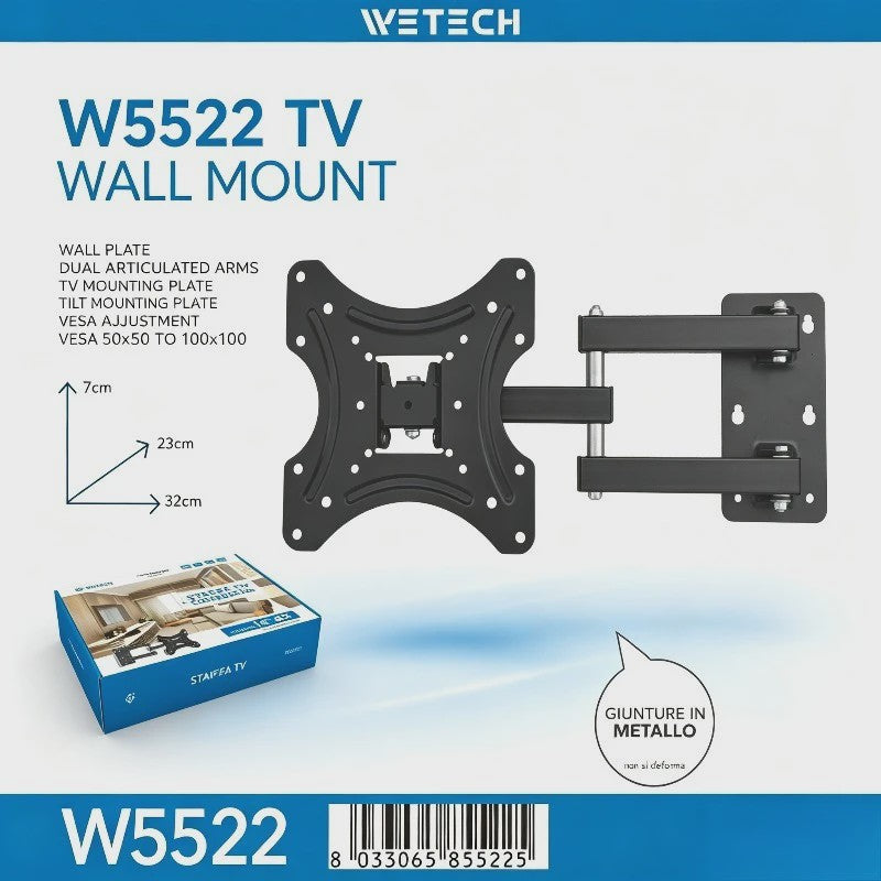 WETECH W5522 TV Wandsteun - Volledig Beweegbaar voor 14-42 Inch TV's, Max 50kg, VESA 50-100
