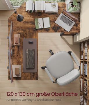VASAGLE L-vormig Hoekbureau - Ruimtebesparend Kantoor Bureau 130x120x76 cm