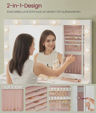 VASAGLE Kaptafel met LED Verlichting, Spiegel, Sieradenkast & Stopcontacten