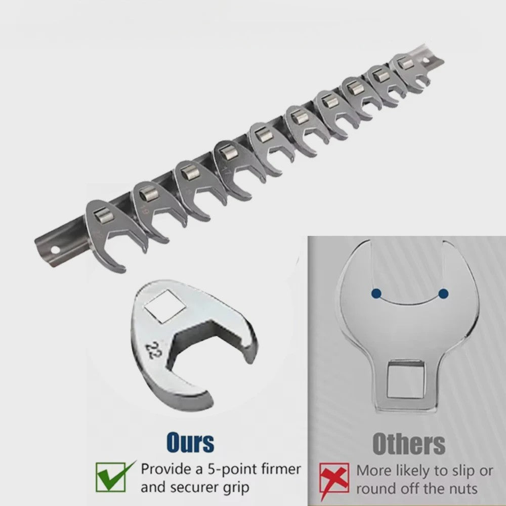 10-delige Metric Crowfoot Sleutelset 3/8" Aandrijving (10-22mm) - Chroom Vanadium Staal