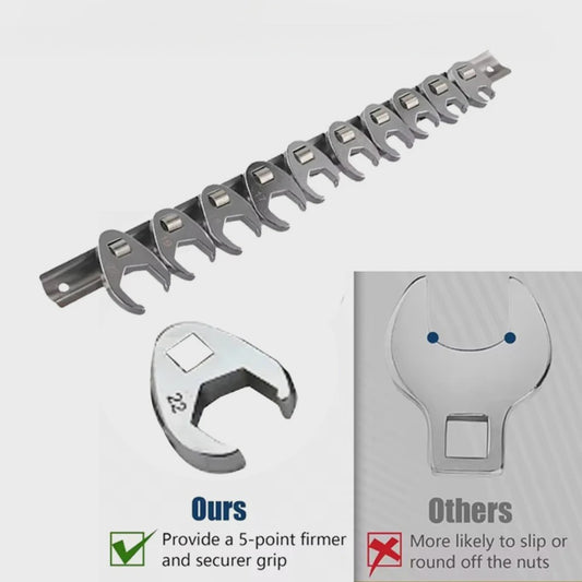10-delige Metric Crowfoot Sleutelset 3/8" Aandrijving (10-22mm) - Chroom Vanadium Staal