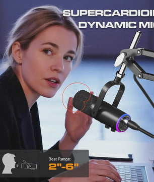 XLR/USB Gaming Microfoon Kit met Arm, RGB & Mute Functie