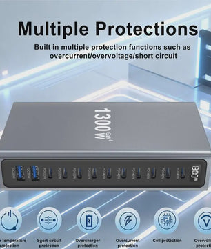 1300W GaN Desktop Snellader Station met Meerdere USB-C Poorten voor Laptops, Tablets & Smartphones