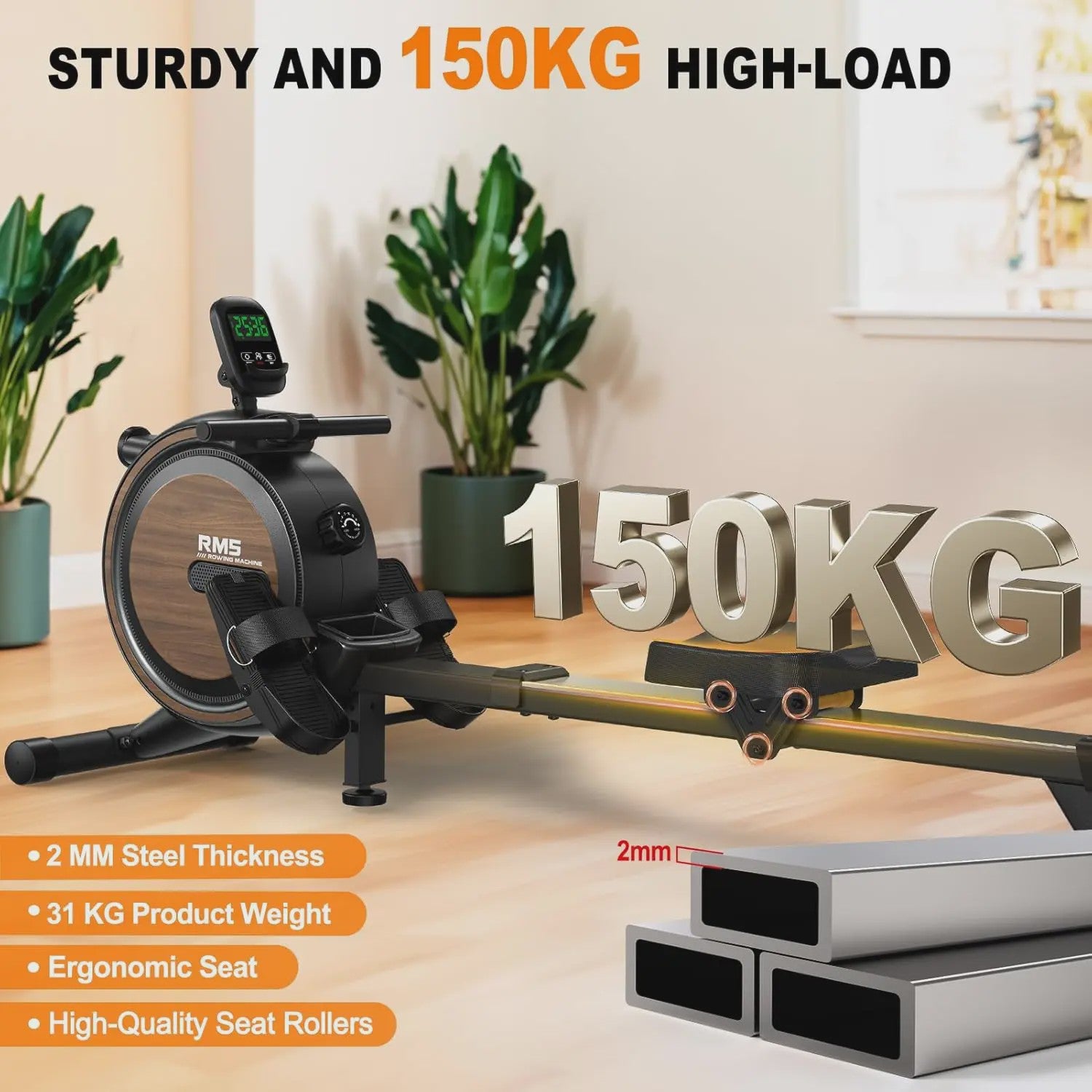 MettleMatic RM5 Magneet Roeitrainer met Bluetooth, 16 Weerstandsniveaus en 150kg Capaciteit