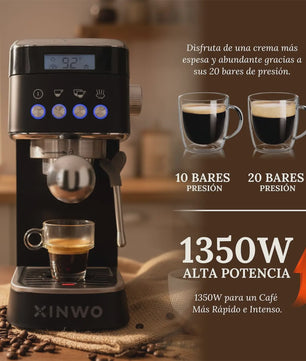 Volautomatische Espressomachine RVS - 1.2L, 20 Bar, Dubbele Portafilter
