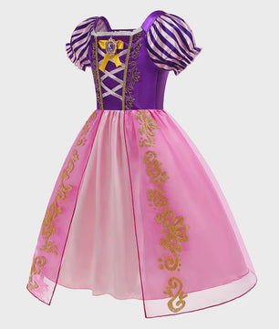Prinsessenjurk Rapunzel voor Meisjes - Paars met Pofmouwen | Verkleedjurk & Feestjurk