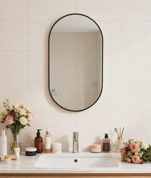 Ovale Wandspiegel 40x60 cm - Zwart, Modern & Veilig (Shatterproof)
