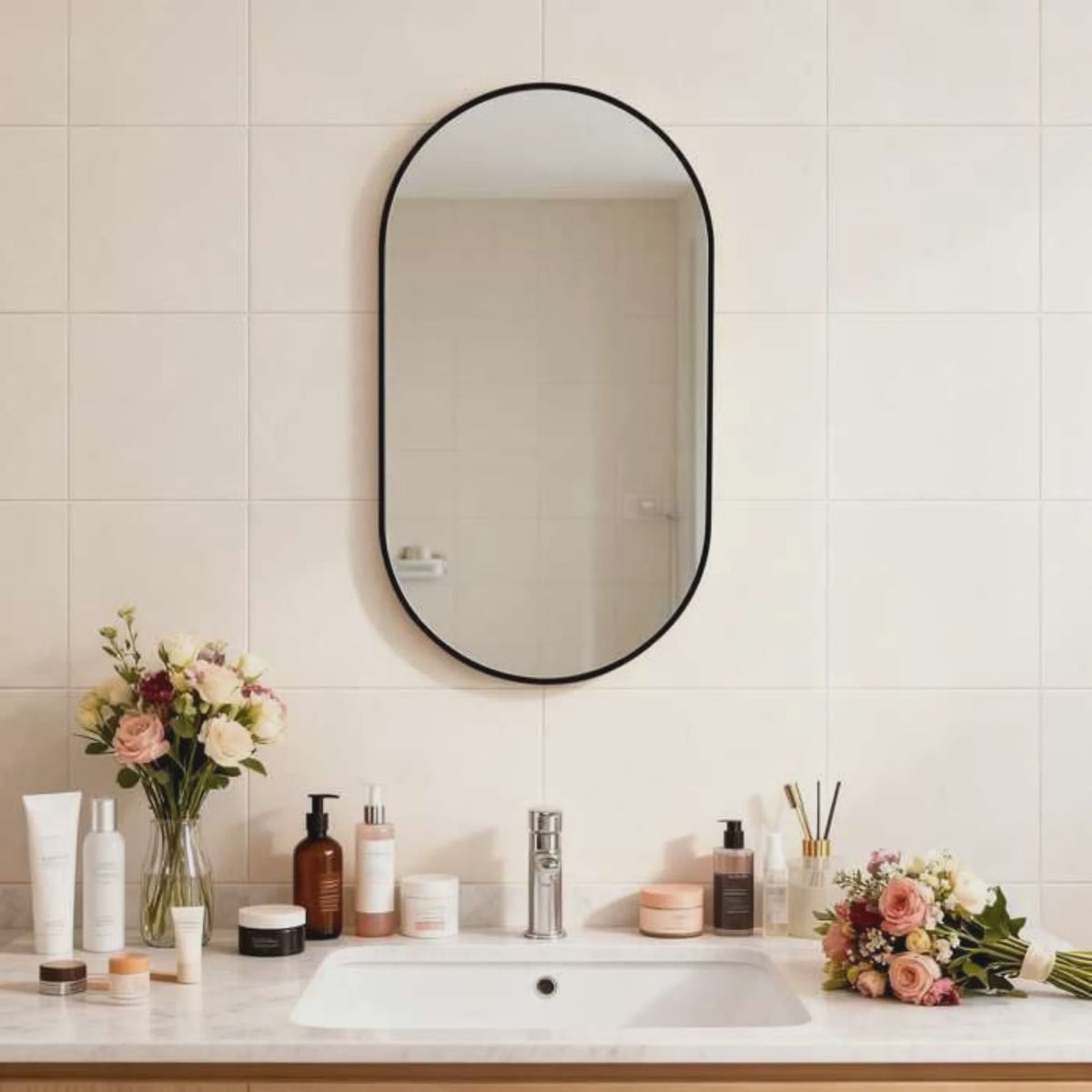 Ovale Wandspiegel 40x60 cm - Zwart, Modern & Veilig (Shatterproof)
