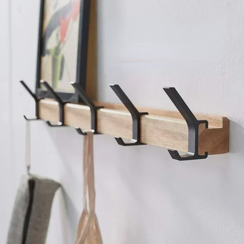 Nordic Wandkapstok met 5 Verstelbare Aluminium Haken - Hout & Metaal