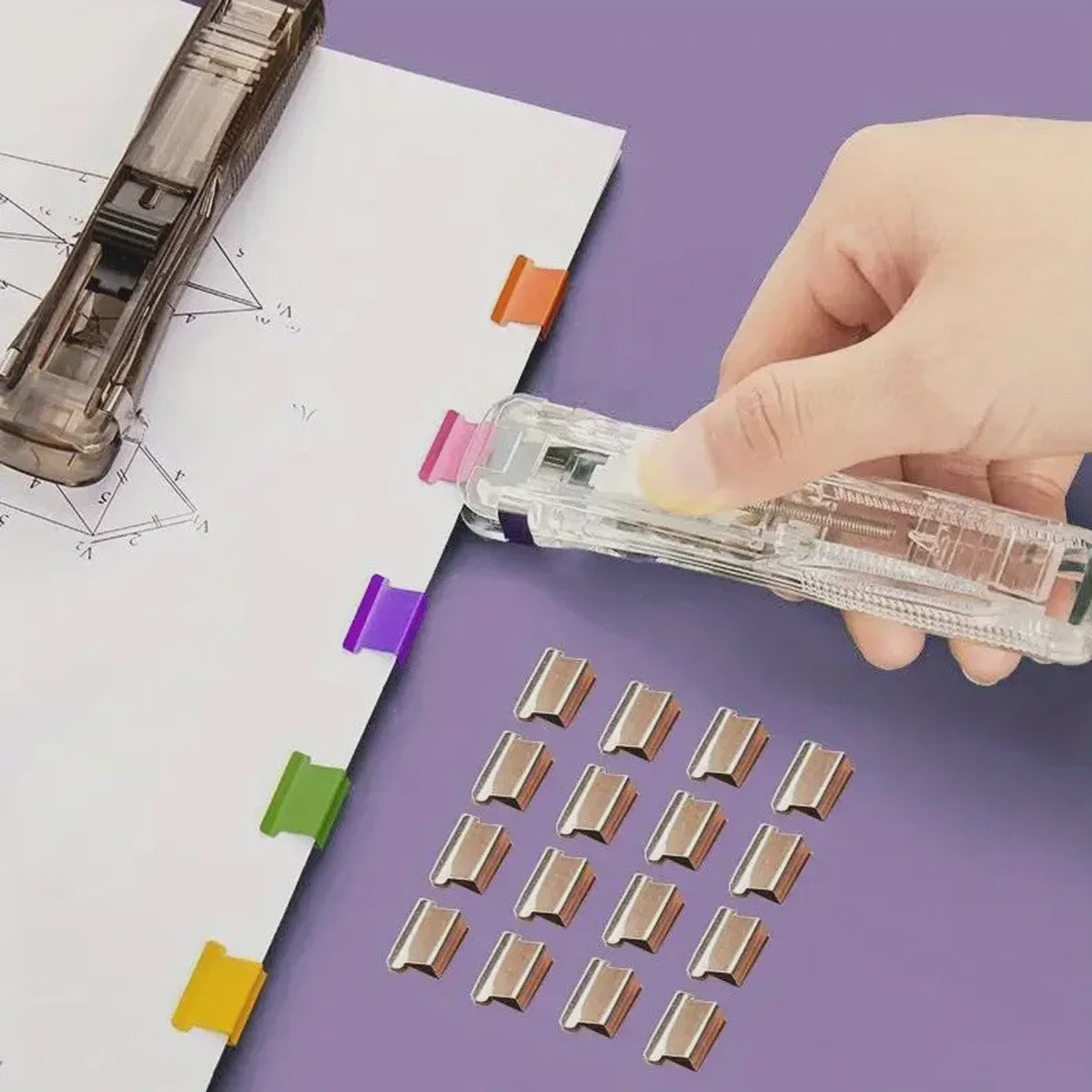 Set van 2 Nietloze Nietmachines met 100 Herbruikbare Paperclips - Papierklemmen