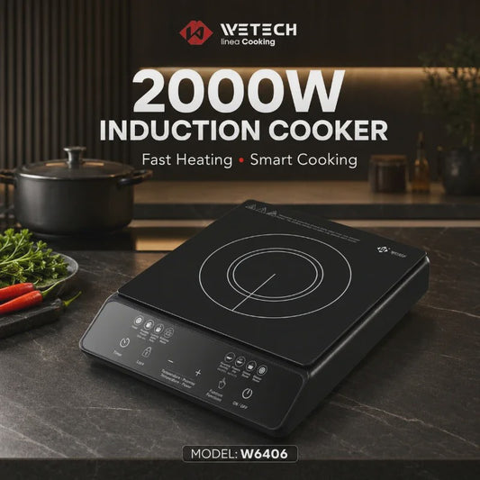 WETECH W6406 Inductiekookplaat - 2000W, 8 Niveaus, 6 Functies, Touch Control, Timer & Kinderbeveiliging