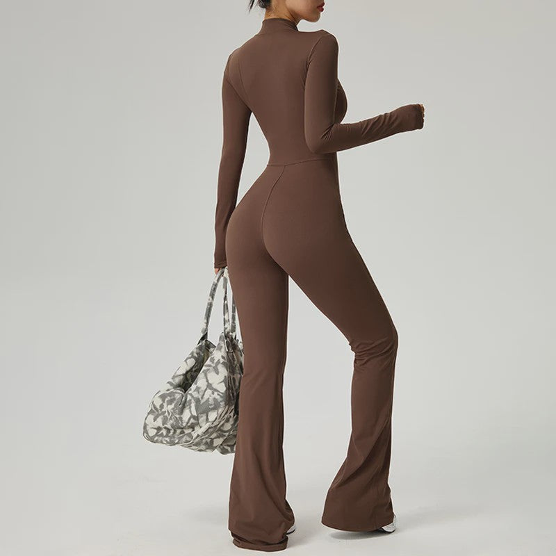 Dames Fitness Jumpsuit met Rits en Lange Mouwen - Perfect voor Yoga, Gym & Workout