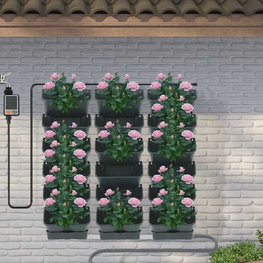 Automatische Zelfwaterende Muurtuin met Timer - 18 Potten Verticale Hangende Plantenbak met Slimme Druppelirrigatie