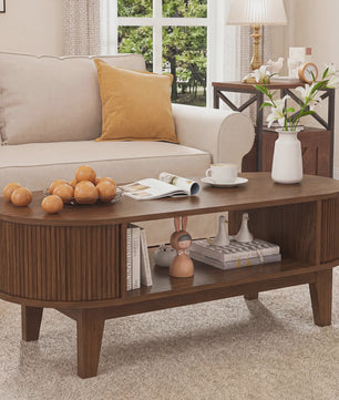 Elegante Retro Koffietafel met Dubbele Verborgen Opbergruimte en Flip-Top, Bruin