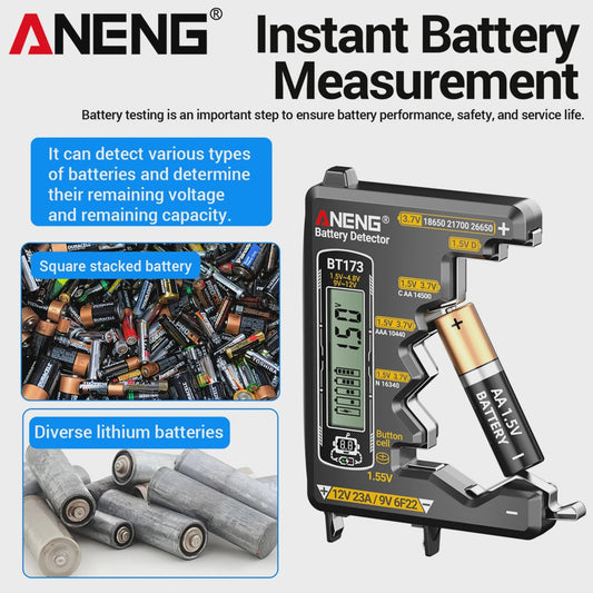Universele Batterij Tester ANENG BT173 - Digitale Batterij Detector voor AA, AAA, C, D, 9V en Knoopcel Batterijen