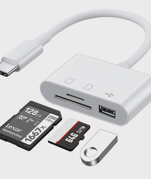 3-in-1 USB-C Cardreader Hub: SD/TF & USB Poort voor Telefoon, Macbook & meer