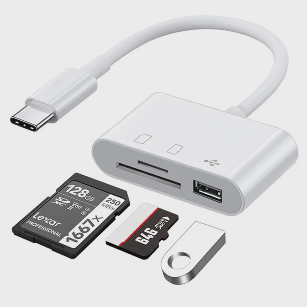 3-in-1 USB-C Cardreader Hub: SD/TF & USB Poort voor Telefoon, Macbook & meer