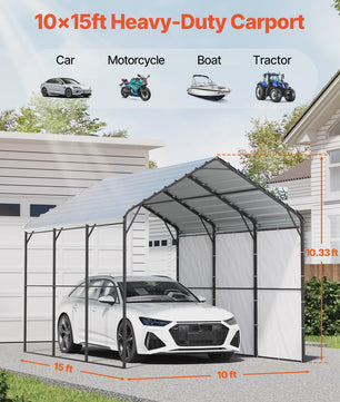 Robuuste Metalen Carport met Verzinkt Stalen Frame - Bescherming voor Auto & Boot