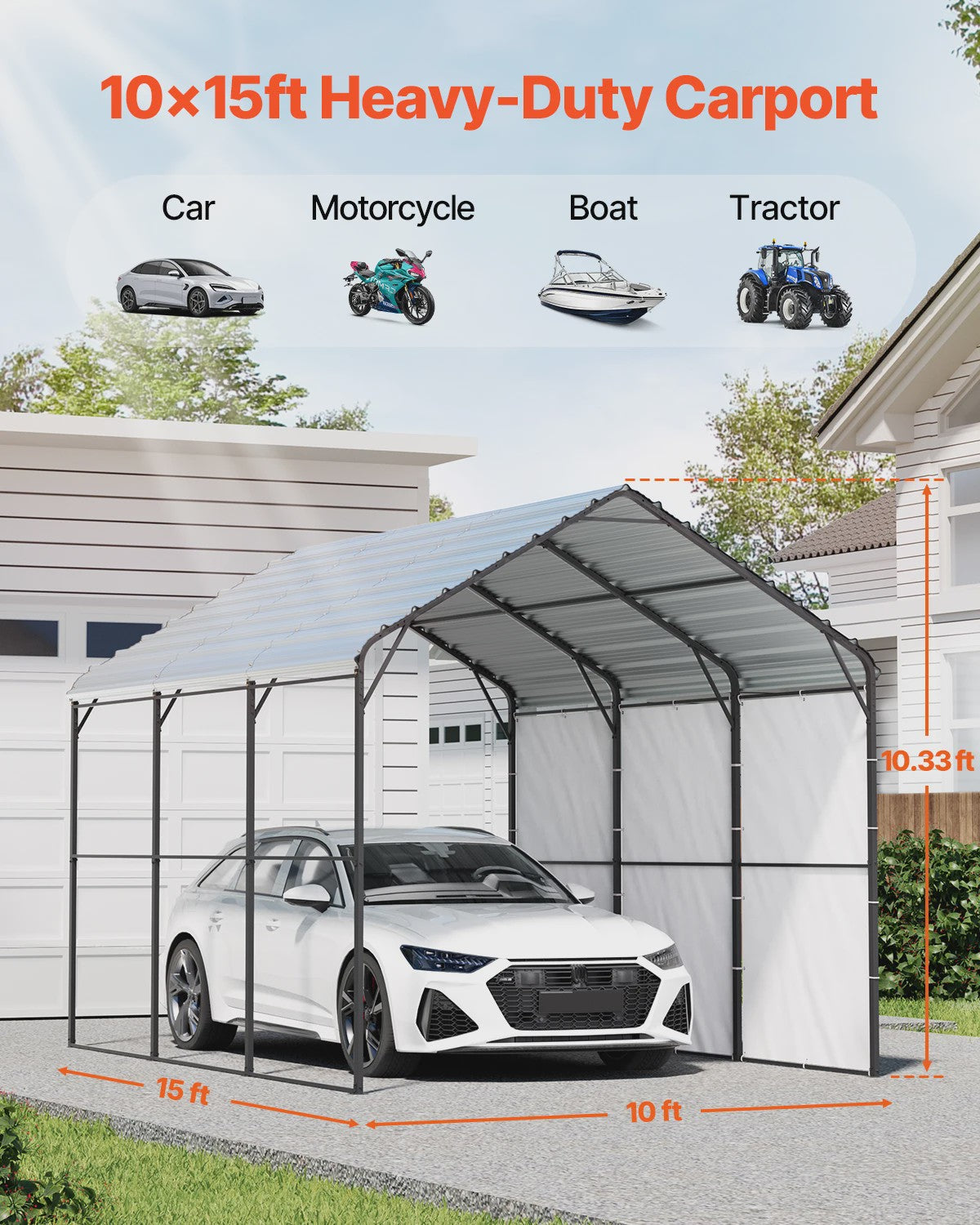 Robuuste Metalen Carport met Verzinkt Stalen Frame - Bescherming voor Auto & Boot