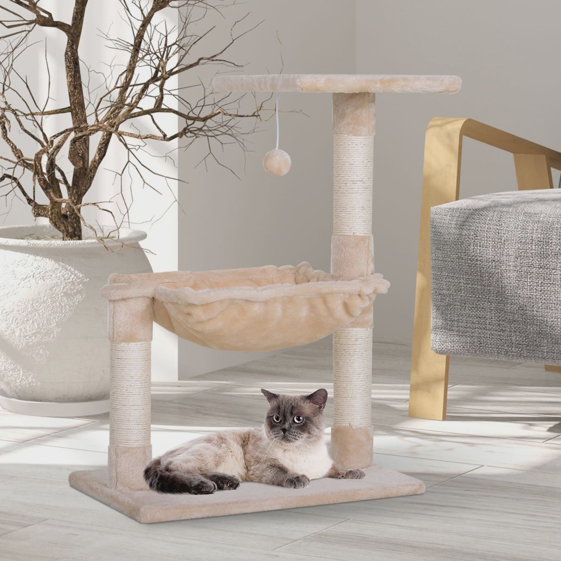 PawHut Kattenkrabpaal met Hangmat, Platform en Krabpalen - Beige