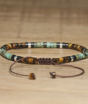 Natuurlijke Kralen Armband Dames - Tijgeroog, Onyx & Afrikaanse Turquoise - Verstelbaar