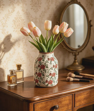 Handgemaakte Keramische Vaas met Vintage Chinese Bloemenprint - Decoratief Porselein