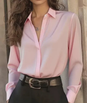 Elegante Damesblouse met Lange Mouwen en Klassieke Kraag - Veelzijdige Kantoor Chic Top