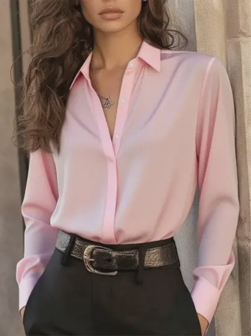 Elegante Damesblouse met Lange Mouwen en Klassieke Kraag - Veelzijdige Kantoor Chic Top