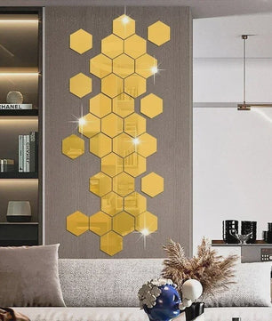 Zelfklevende Hexagon Acryl Spiegel Muursticker - Goud/Zilver - Decoratief & Verwijderbaar